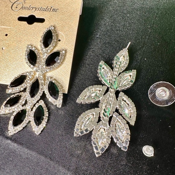 Black Marquise Crystal Chandelier Earrings | Silver Tone Statement Bridal - Picture 4 of 9